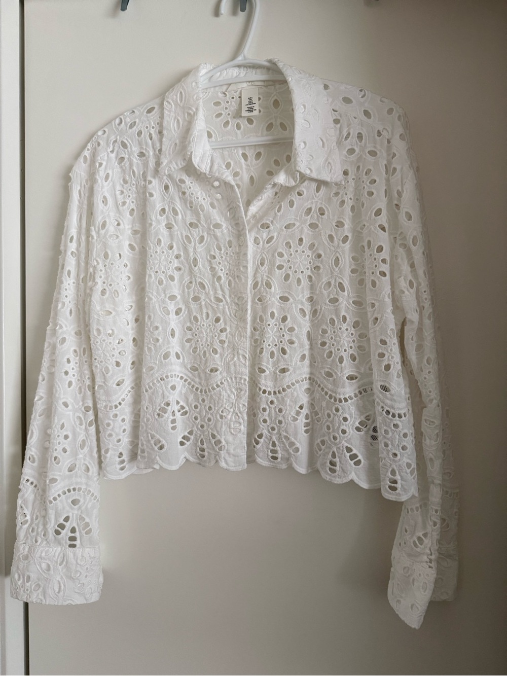 Zara White Eyelet Lace Button-Up Blouse